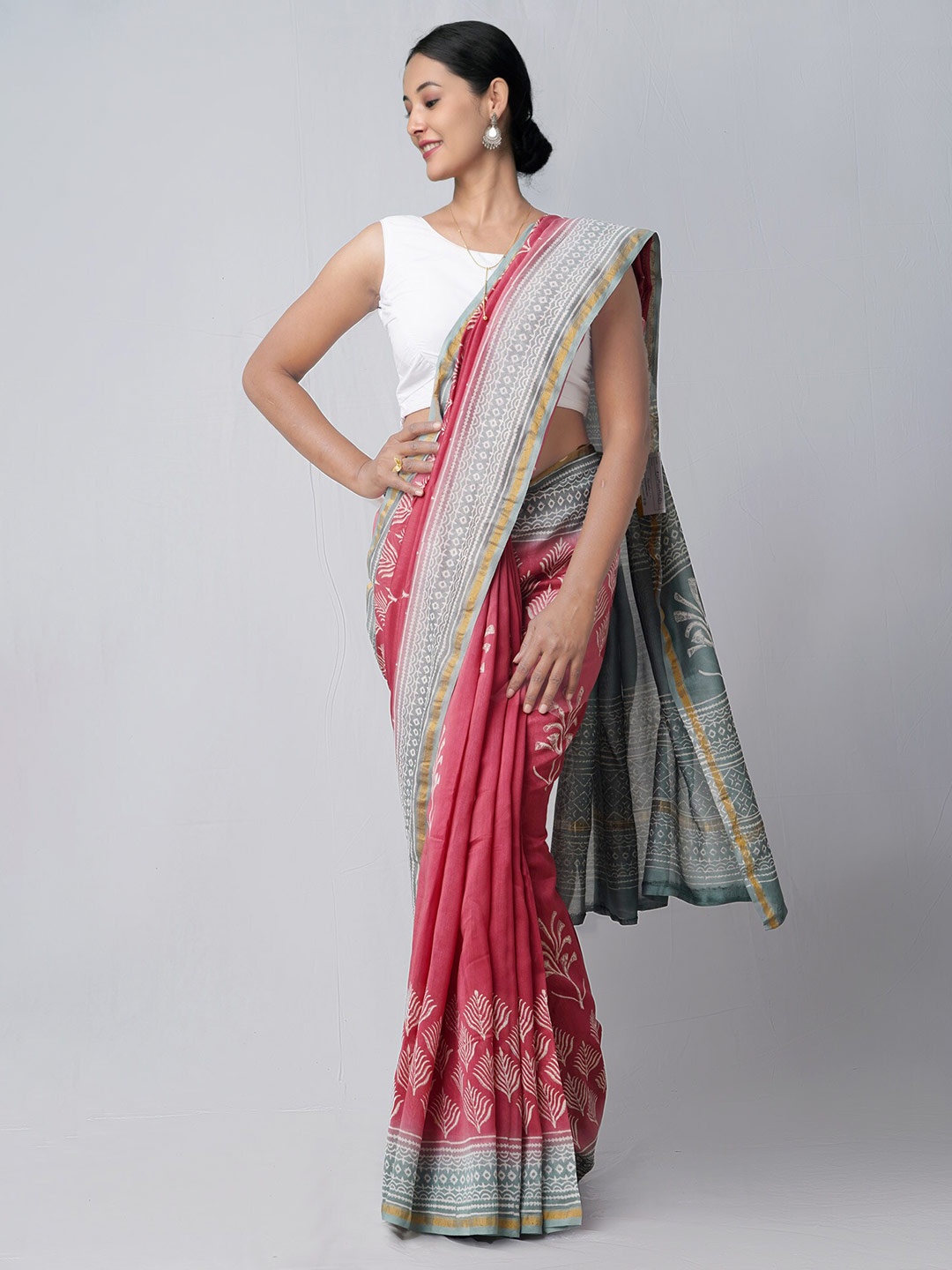 

Unnati Silks Zari Silk Cotton Chanderi Saree, Maroon