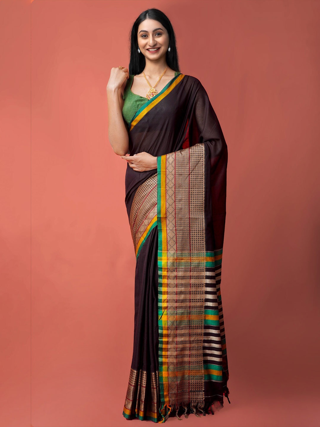 

Unnati Silks Zari Pure Cotton Narayan Peth Saree, Black