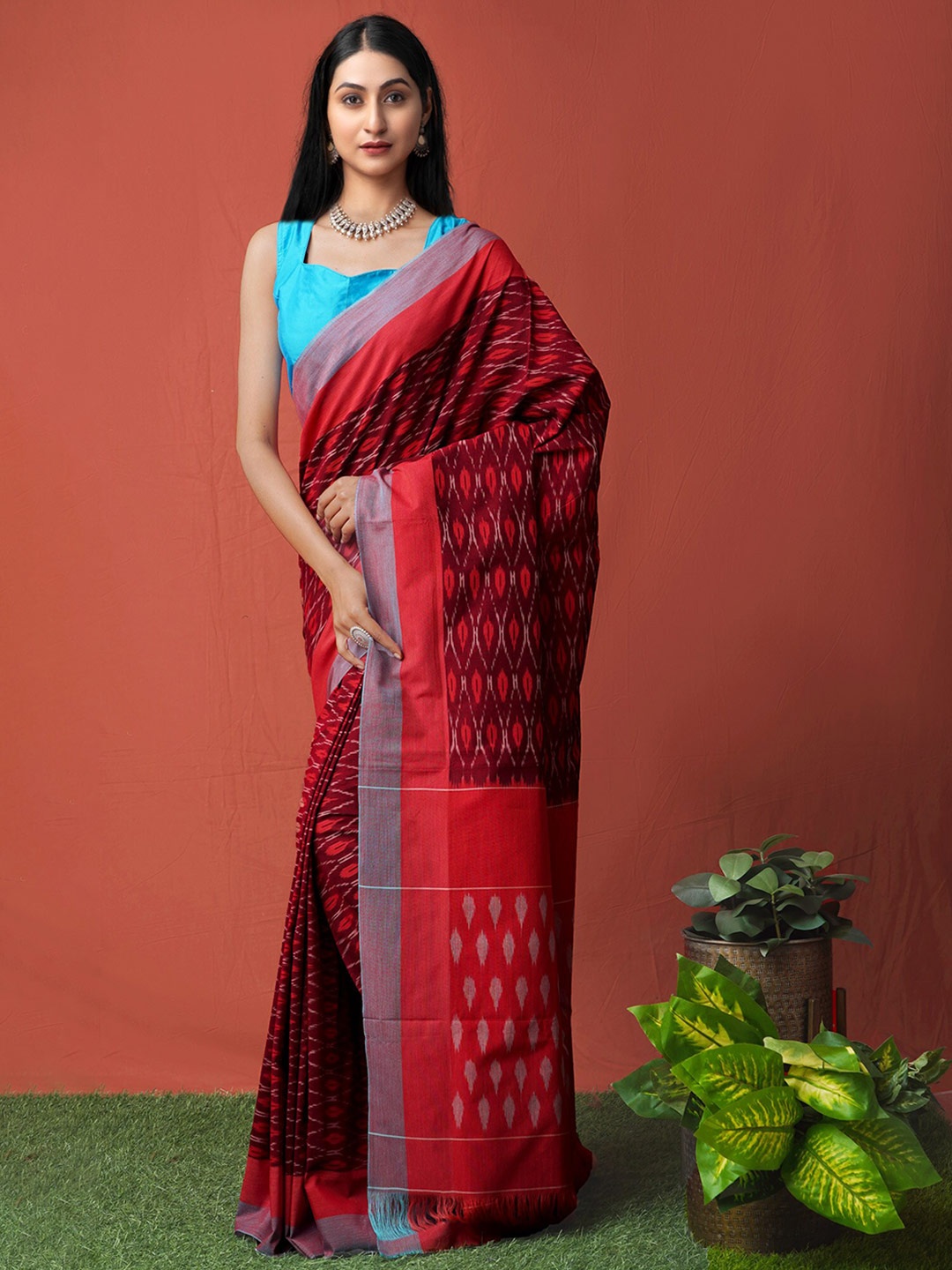 

Unnati Silks Silk Cotton Pochampally Saree, Maroon