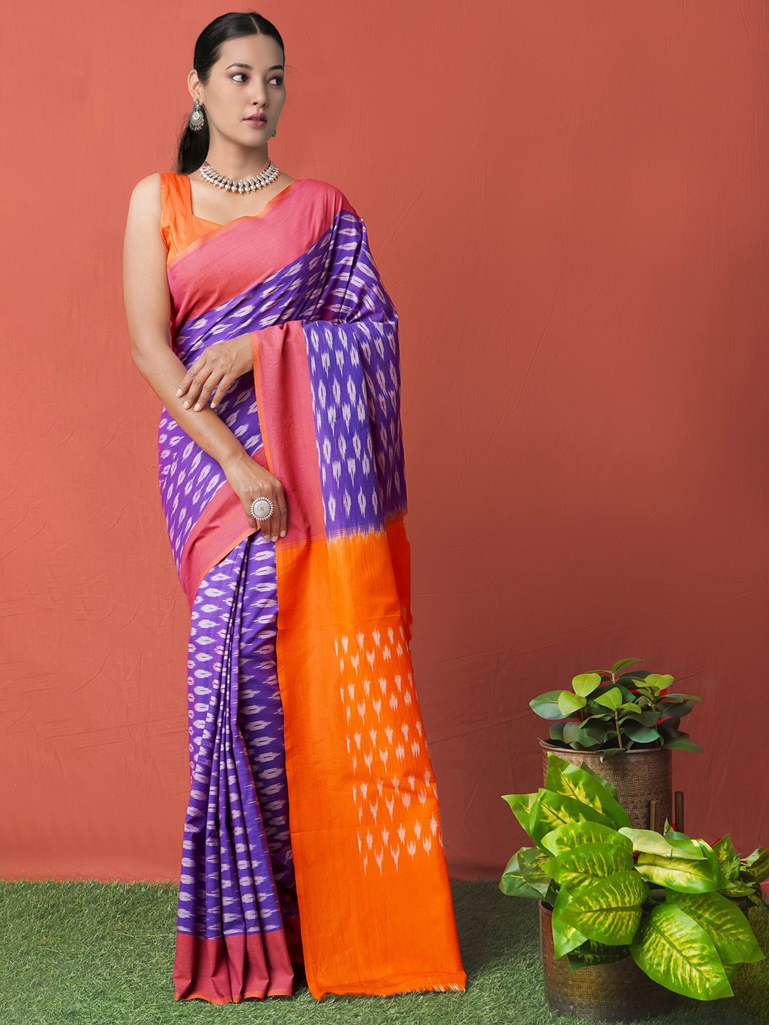 

Unnati Silks Silk Cotton Pochampally Saree, Blue
