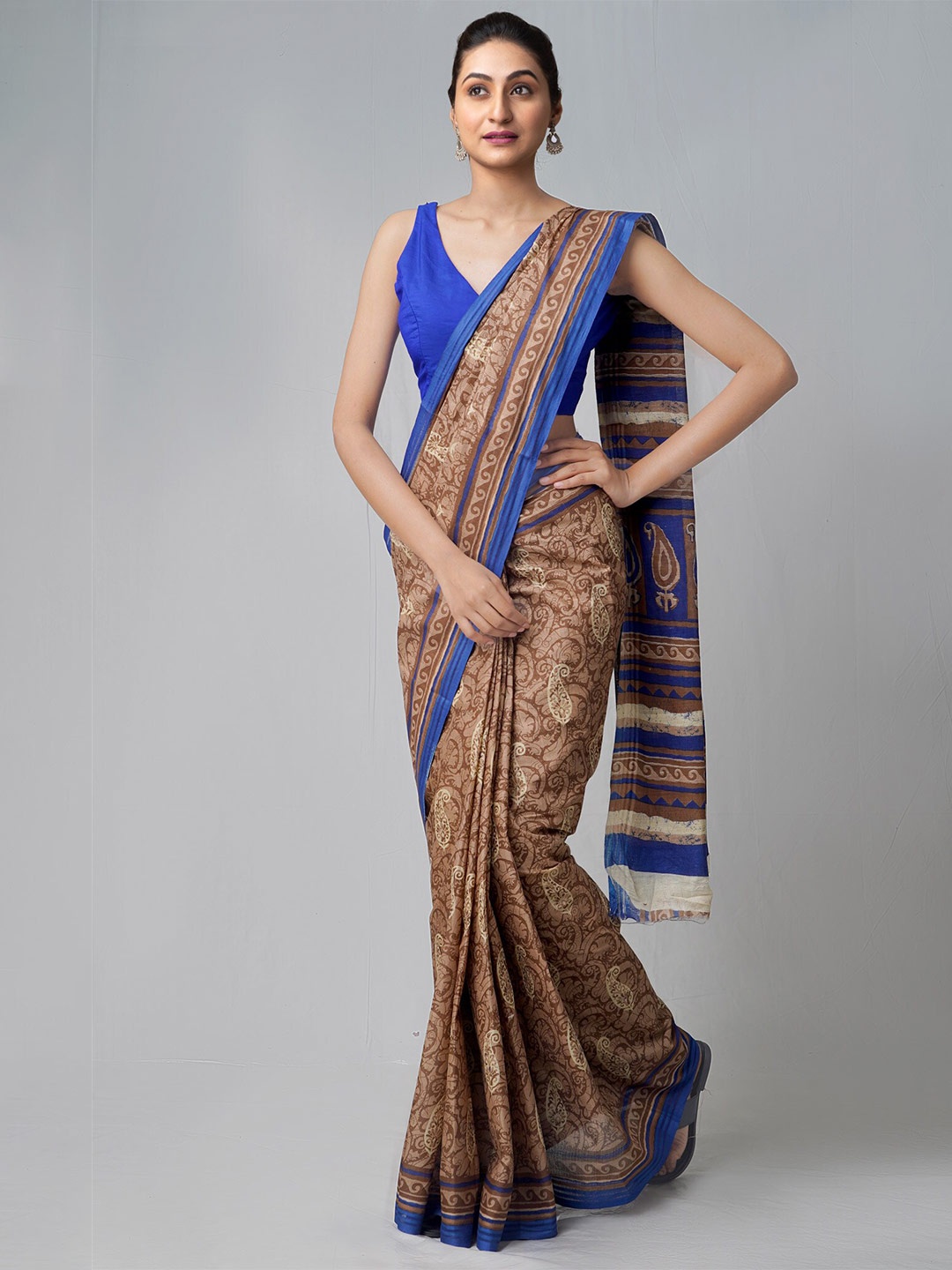 

Unnati Silks Paisley Pure Cotton Kovai Saree, Brown