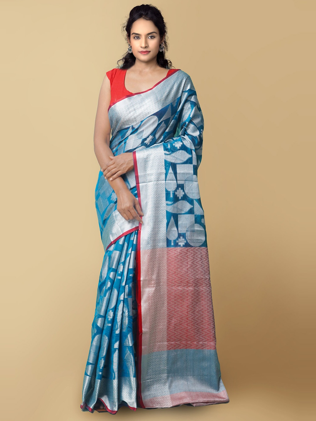 

Unnati Silks Woven Design Zari Handloom Baluchari Saree, Blue