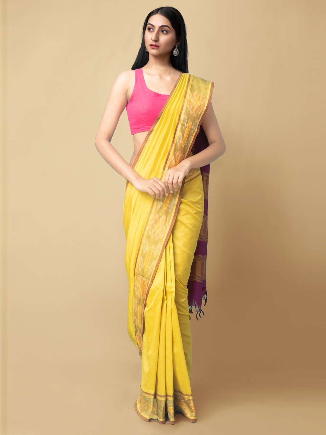 

Unnati Silks Zari Woven Design Bordered Handloom Uppada Saree, Yellow