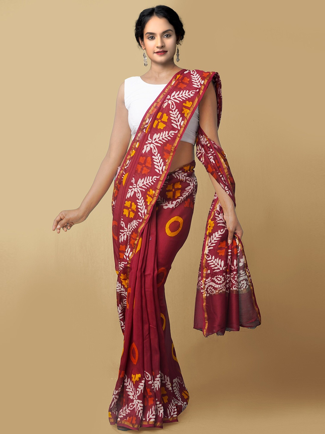

Unnati Silks Ethnic Printed Zari Handloom Chanderi Saree, Maroon