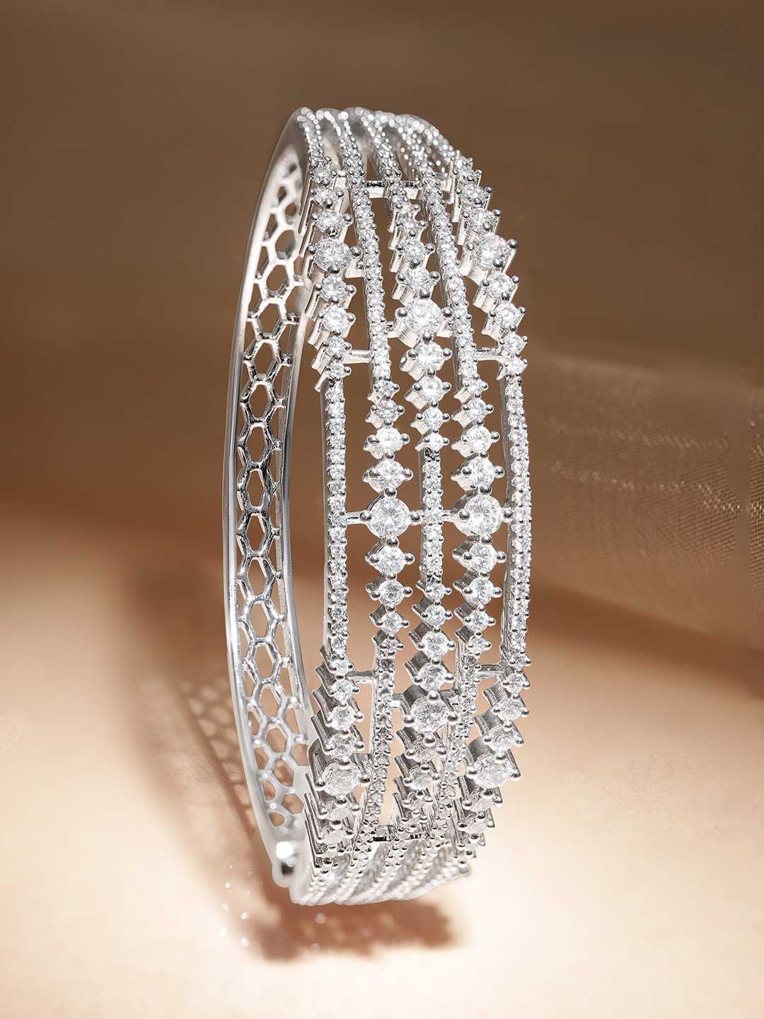 

Rubans Women American Diamond Silver-Plated Bangle-Style Bracelet
