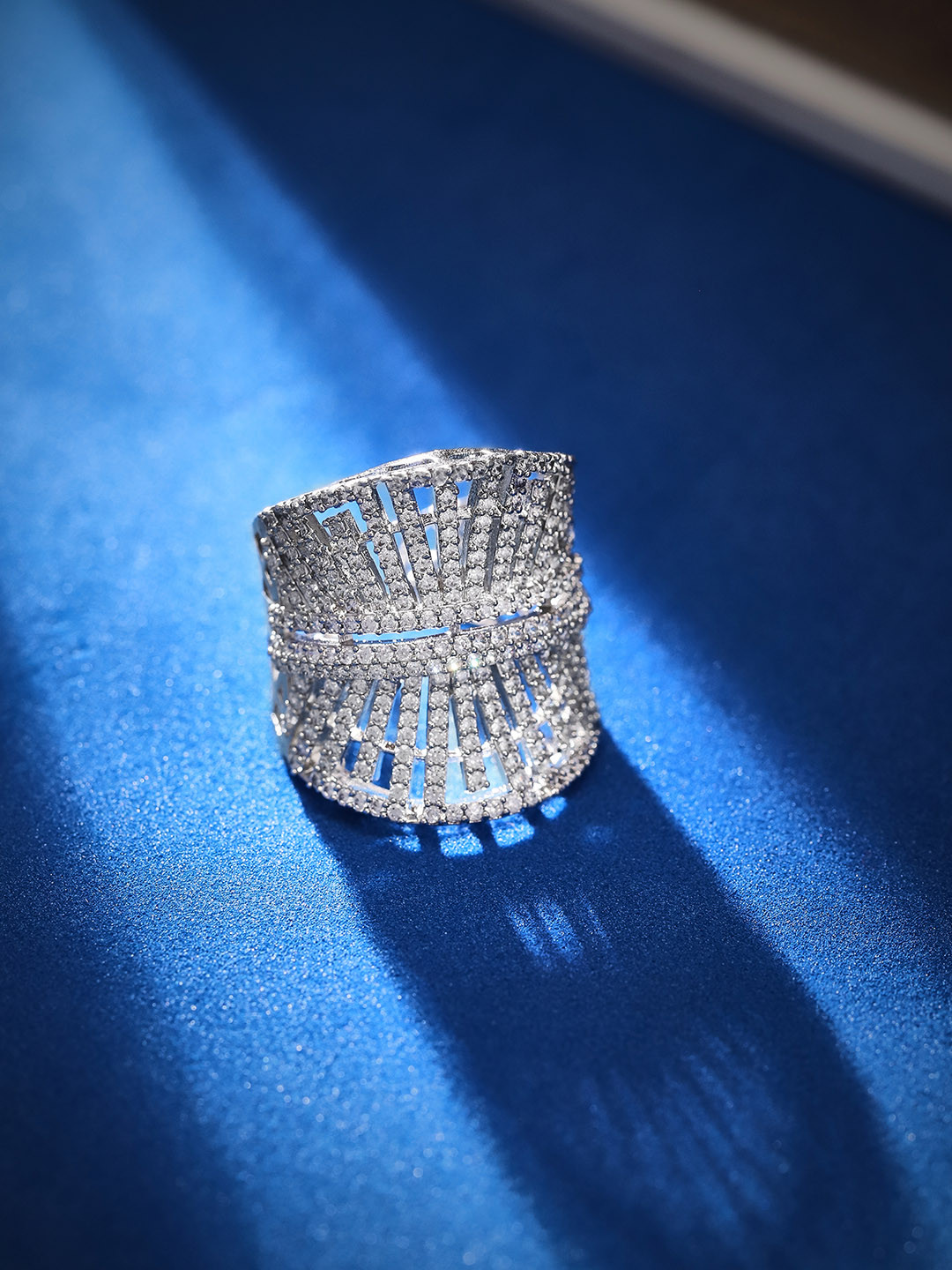 

Rubans Silver-Plated AD-Studded Adjustable Finger Ring