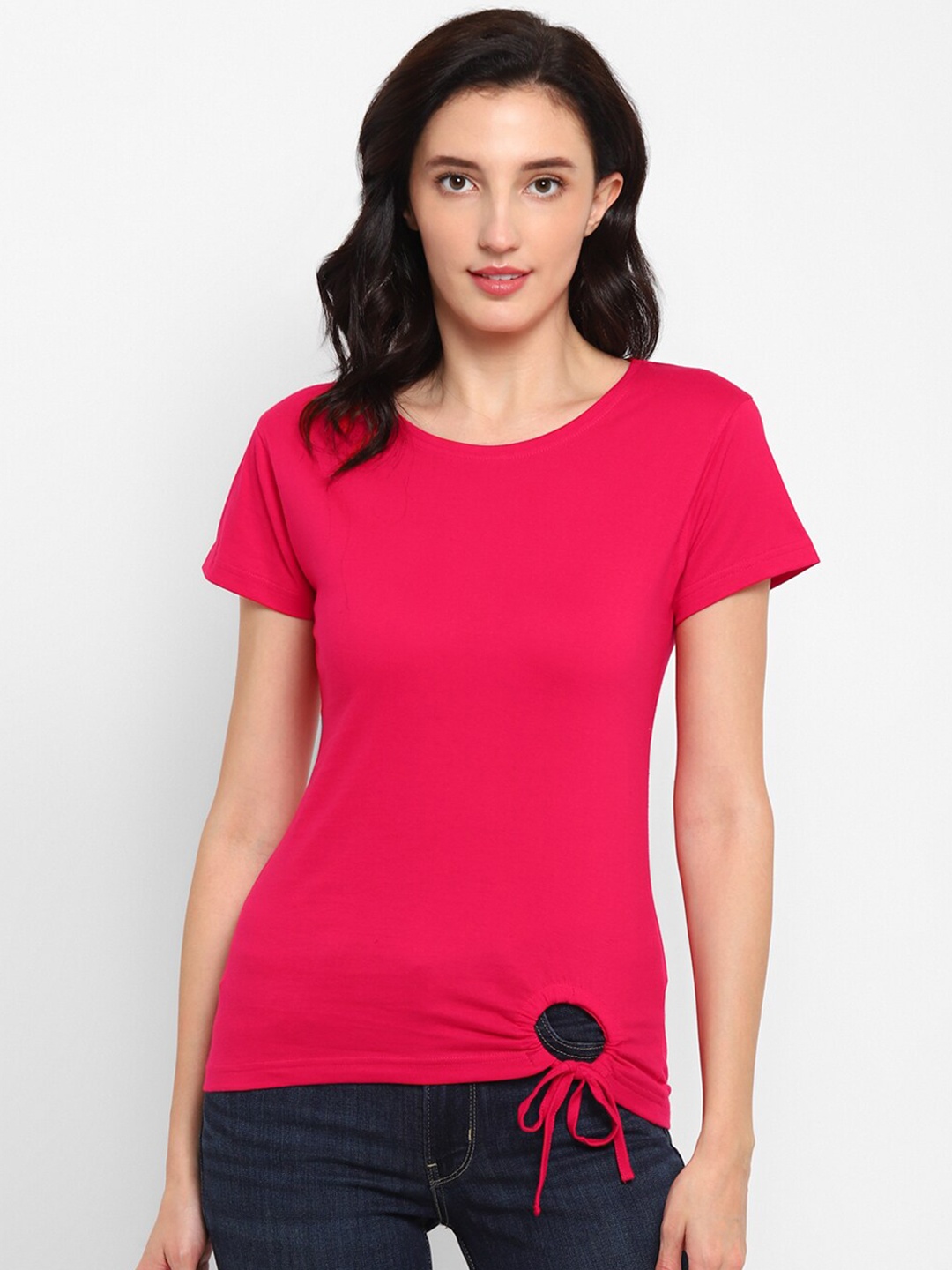 

Appulse Women Solid Round Neck Cotton T-shirt, Pink