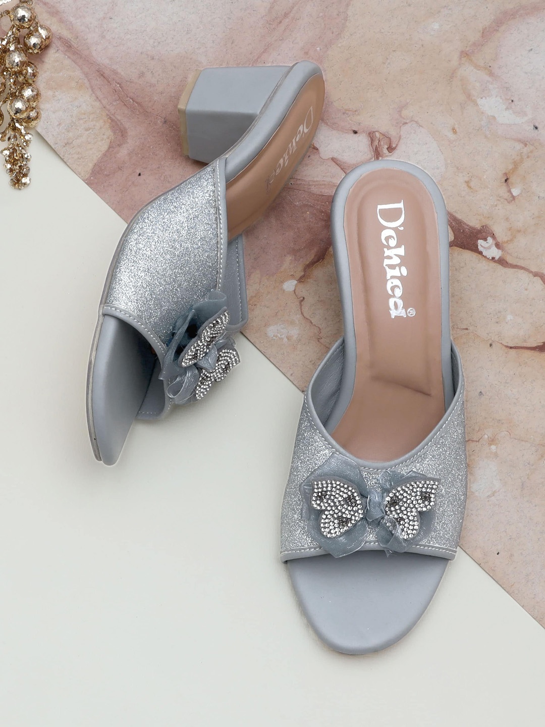 

DChica Girls Embellished Block Mules With Bows, Silver