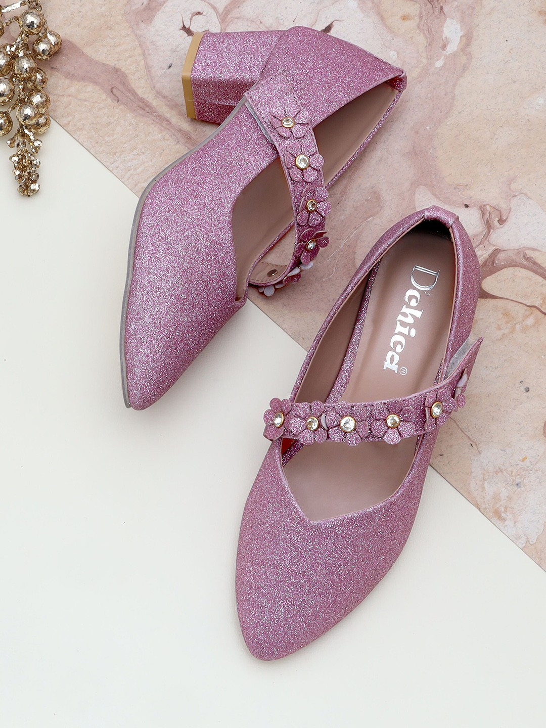 

DChica Girls Pink Block Pumps with Buckles
