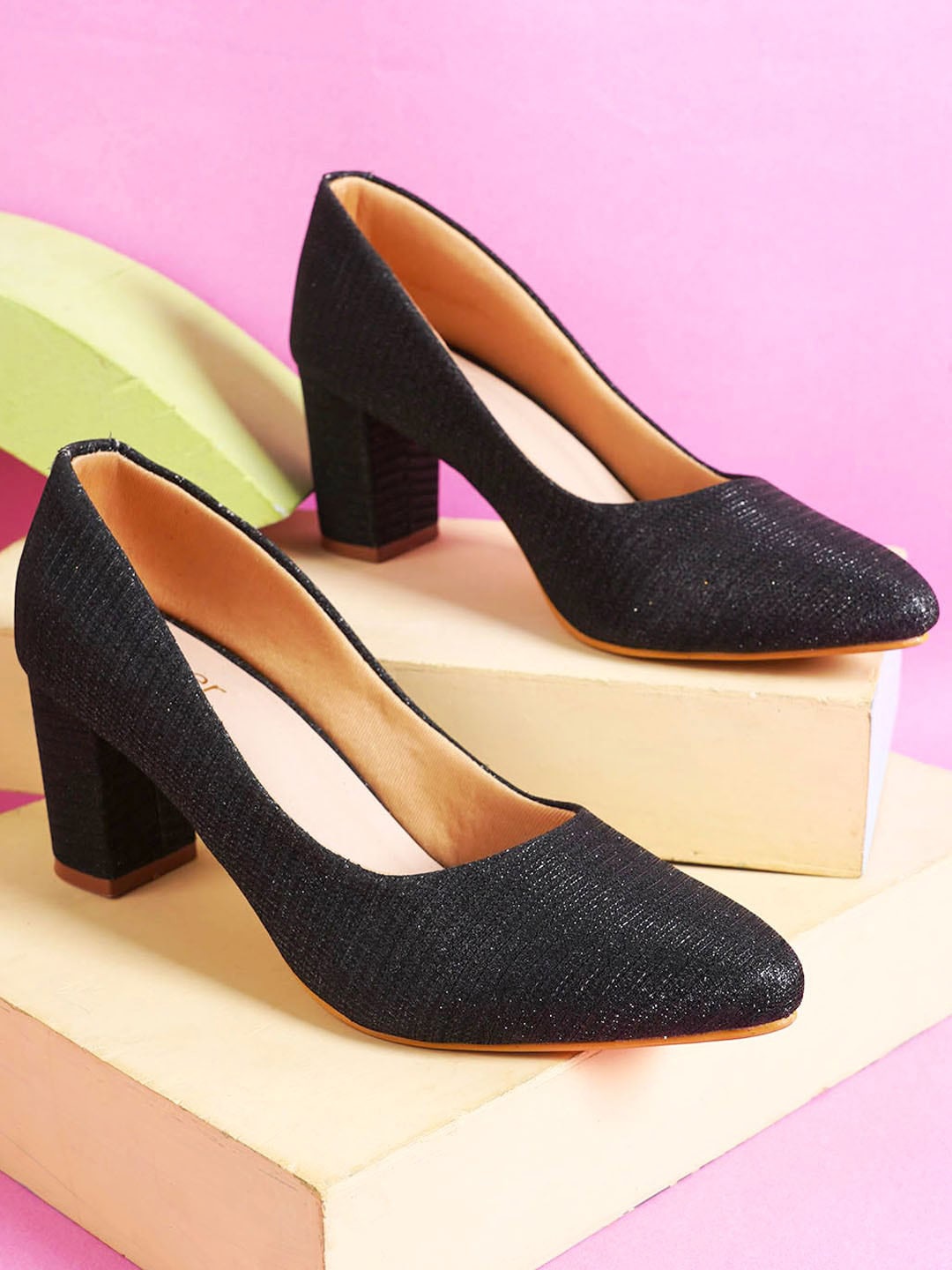 

Cogner Textured Party Block Pumps, Black