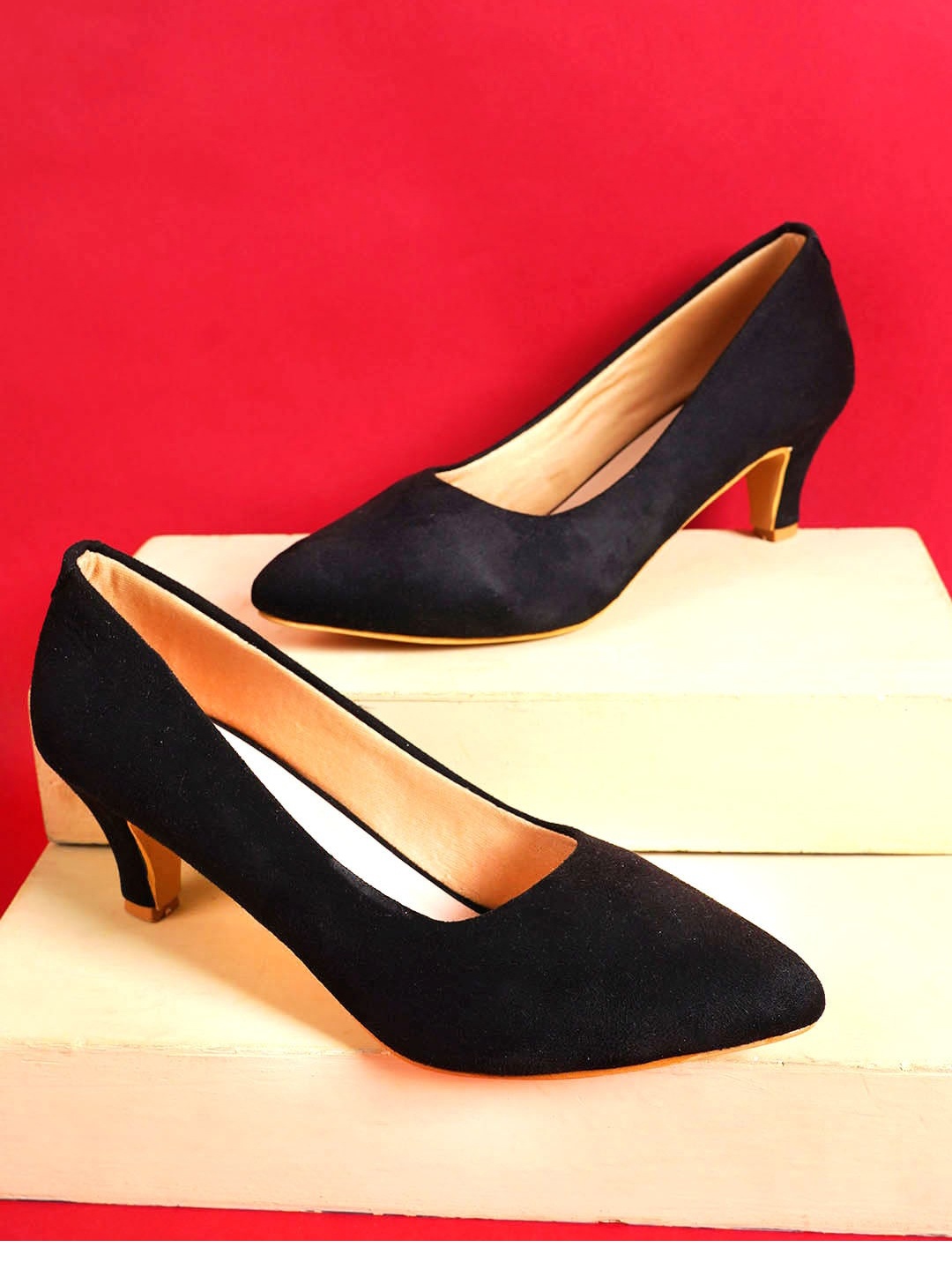 

Cogner Pointed Toe Suede Kitten Pumps, Black