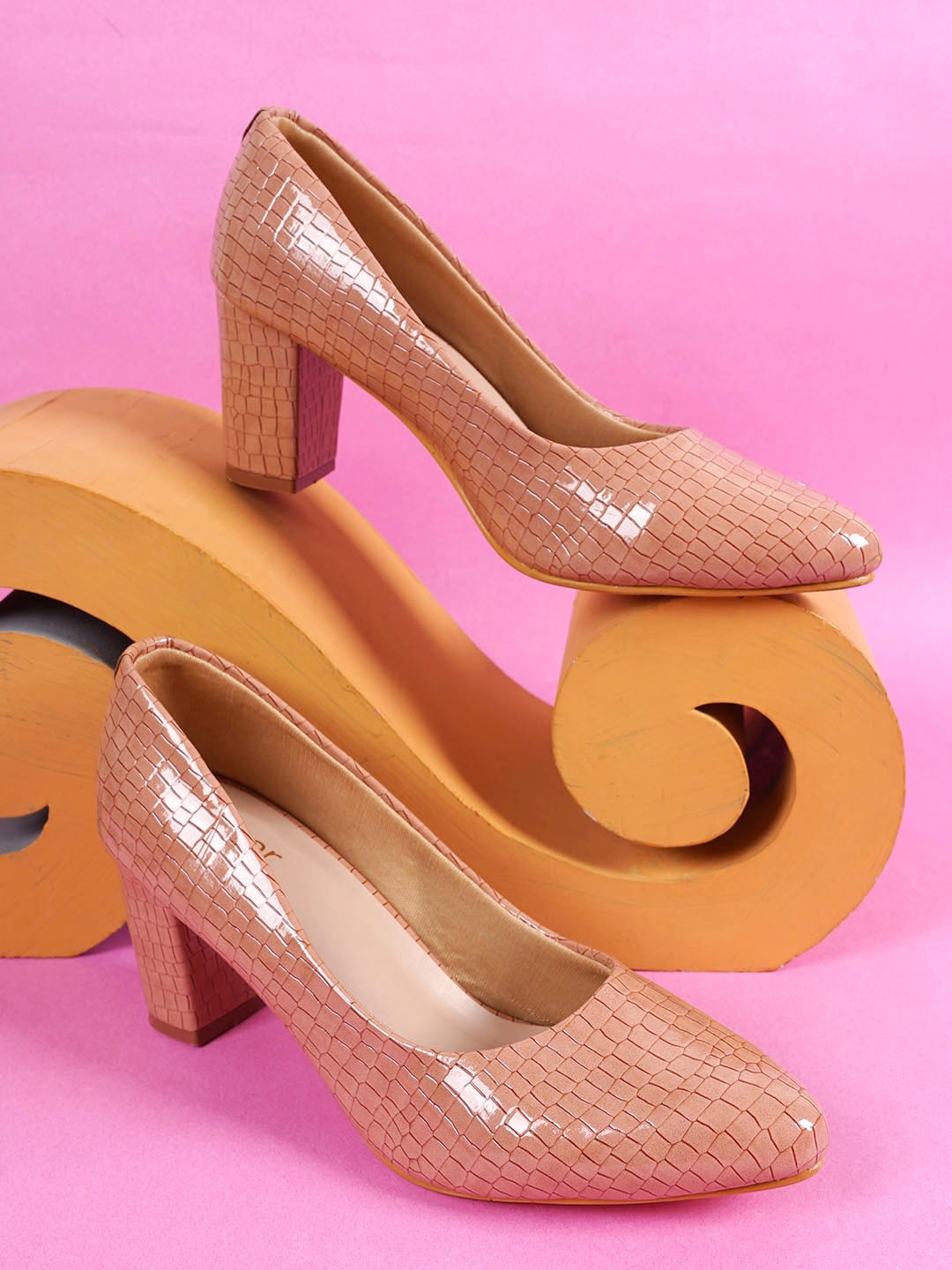 

Cogner Textured Party Block Pumps, Beige