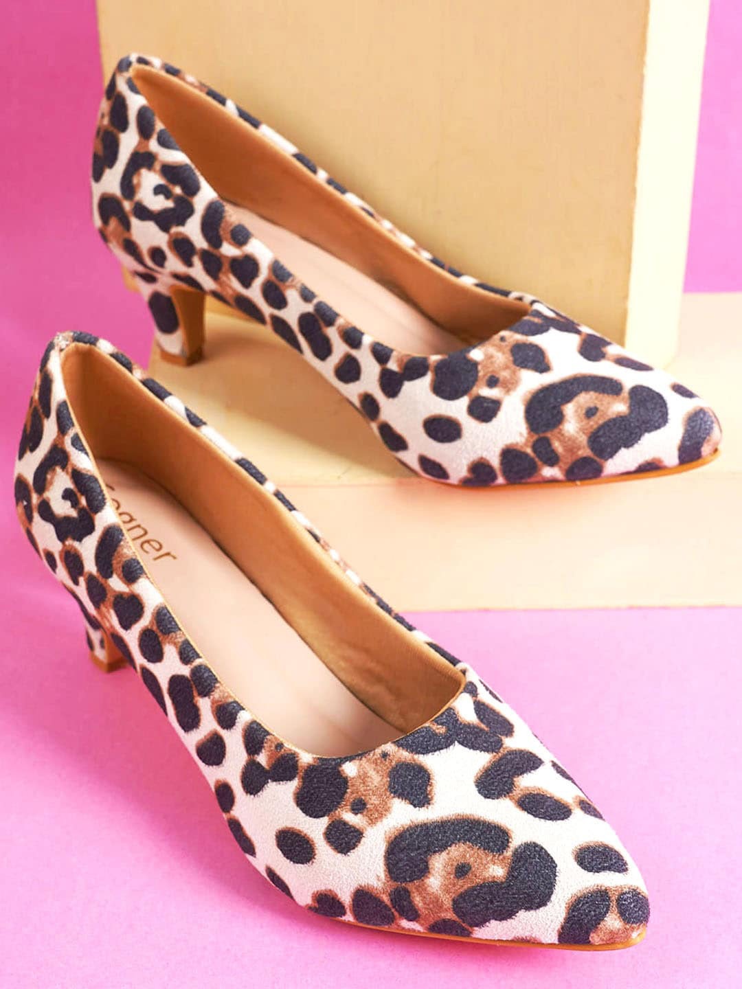 

Cogner Printed Suede Party Kitten Pumps, Off white