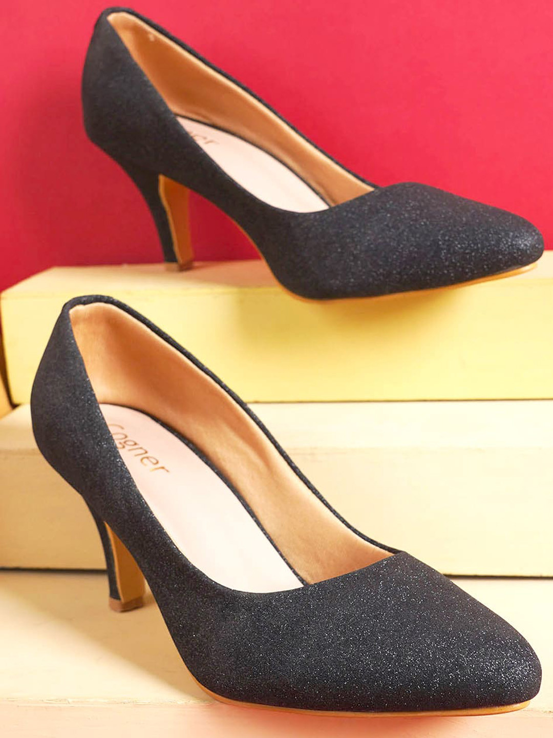 

Cogner Textured Party Kitten Pumps, Black