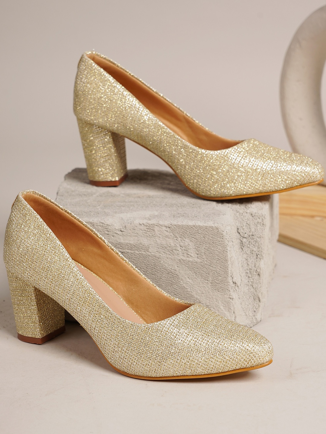 

Cogner Embellished Party Block Pumps, Gold
