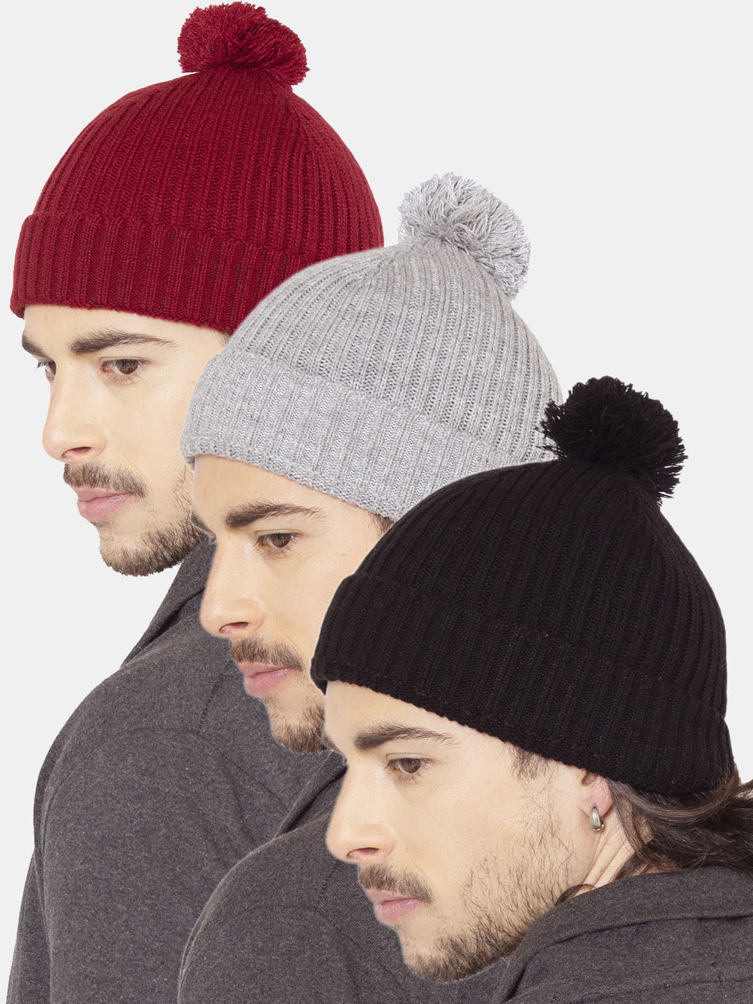 

Bharatasya Men Pack of 3 Beanie, Grey