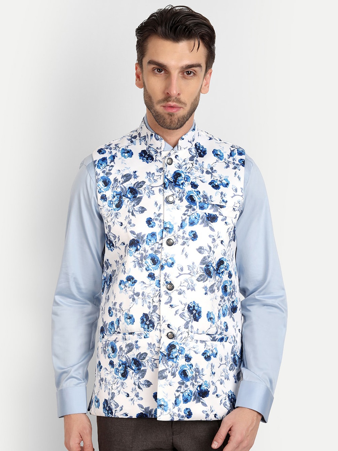

Vandnam Fabrics Men Floral Printed Nehru Jacket, White