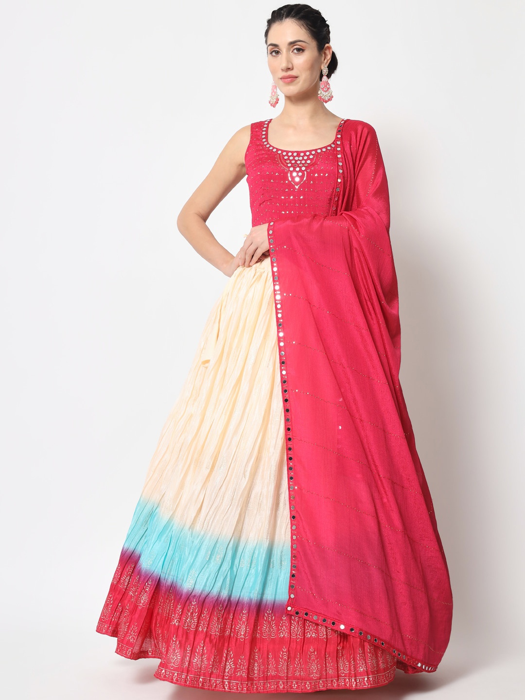 

SHUBHKALA Embellished Semi-Stitched Lehenga & Unstitched Blouse With Dupatta, Pink