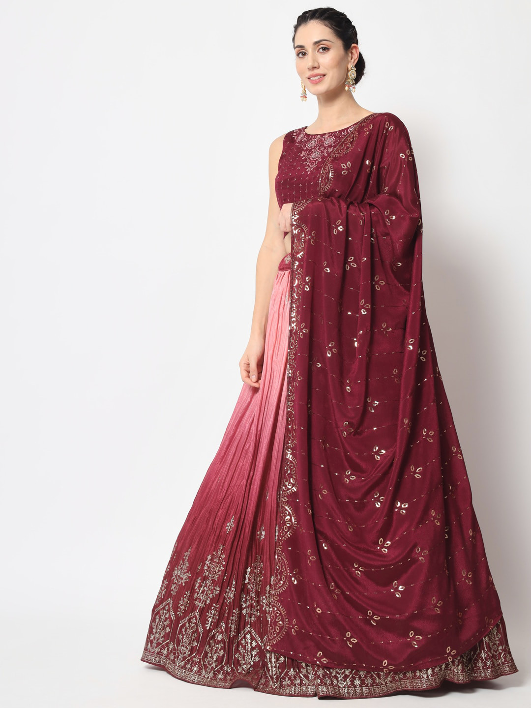 

SHUBHKALA Sequinned Semi-Stitched Lehenga & Unstitched Blouse With Dupatta, Magenta