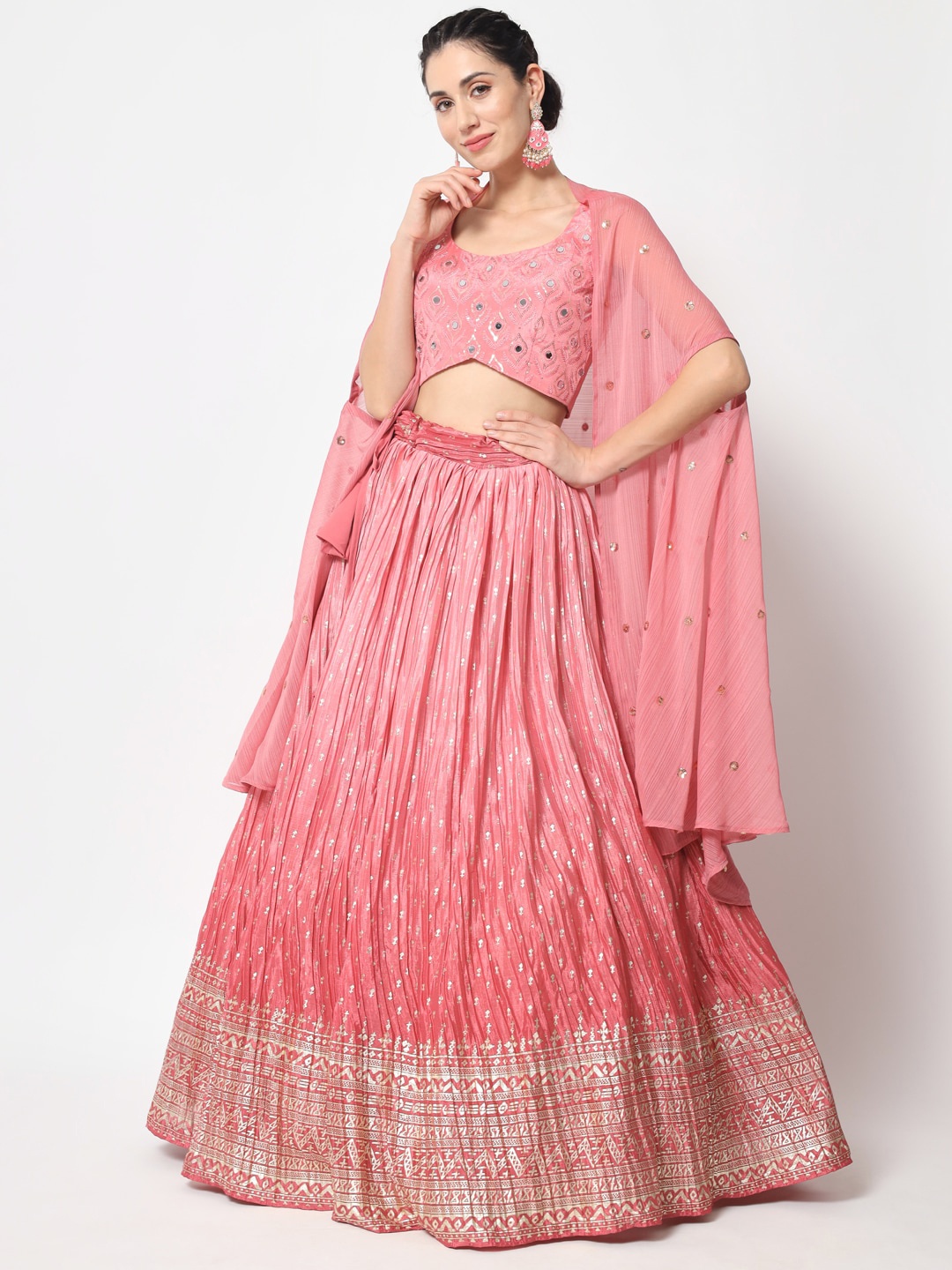 

SHUBHKALA Embellished Semi-Stitched Lehenga & Unstitched Blouse With Dupatta, Pink