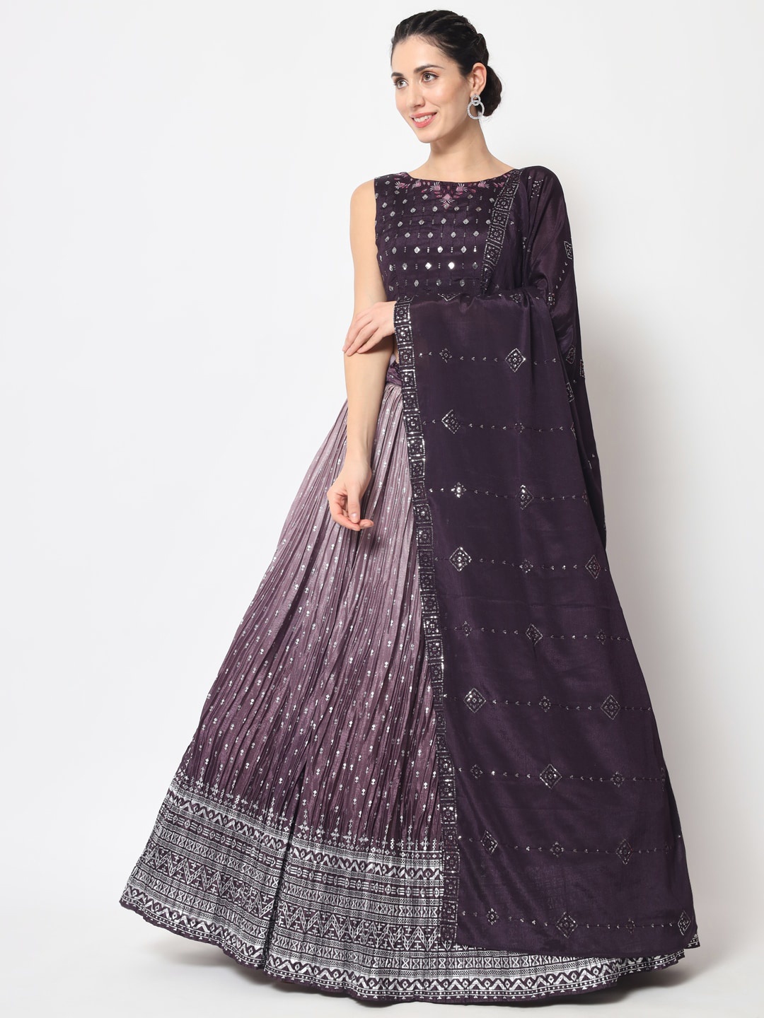 

SHUBHKALA Embroidered Semi-Stitched Lehenga & Unstitched Blouse With Dupatta, Purple
