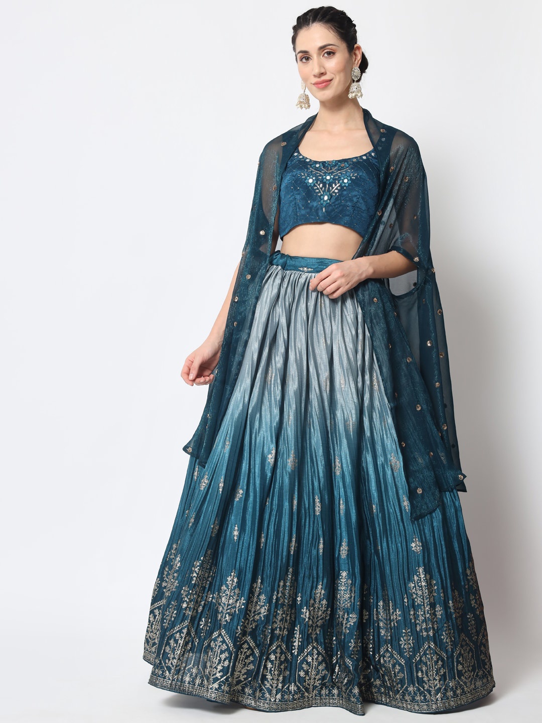 

SHUBHKALA Embroidered Semi-Stitched Lehenga & Unstitched Blouse With Dupatta, Teal