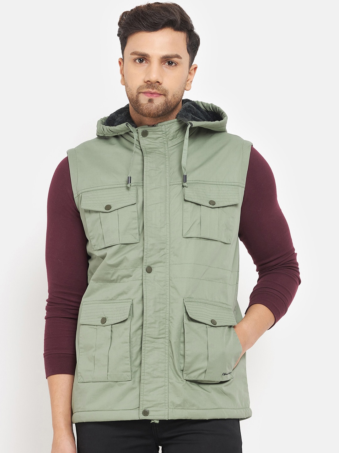 

Okane Men Hooded Lightweight Tailored Jacket, Olive