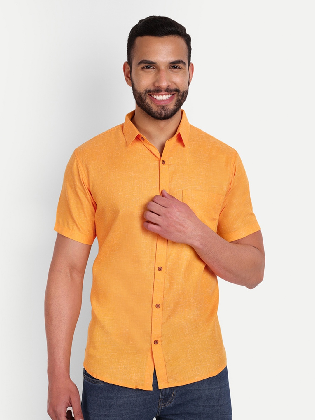 

SHIRA 24 Men Standard Casual Cotton Linen Shirt, Mustard