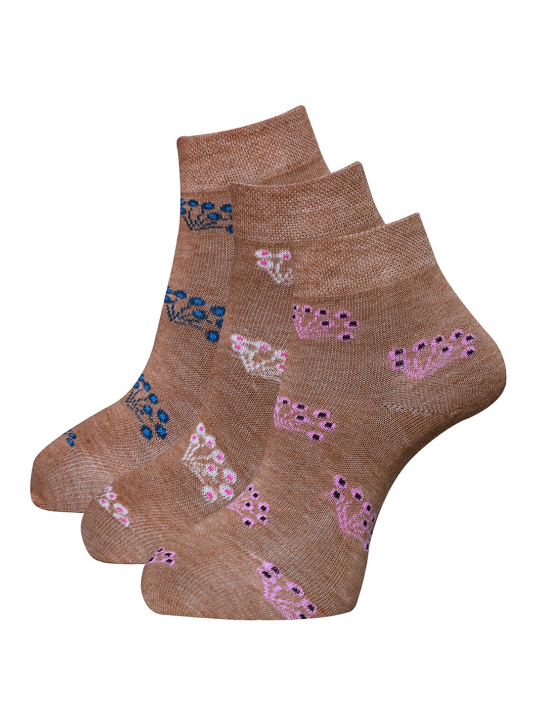 

Dollar Socks Women Pack Of 3 Patterned Cotton Socks, Brown