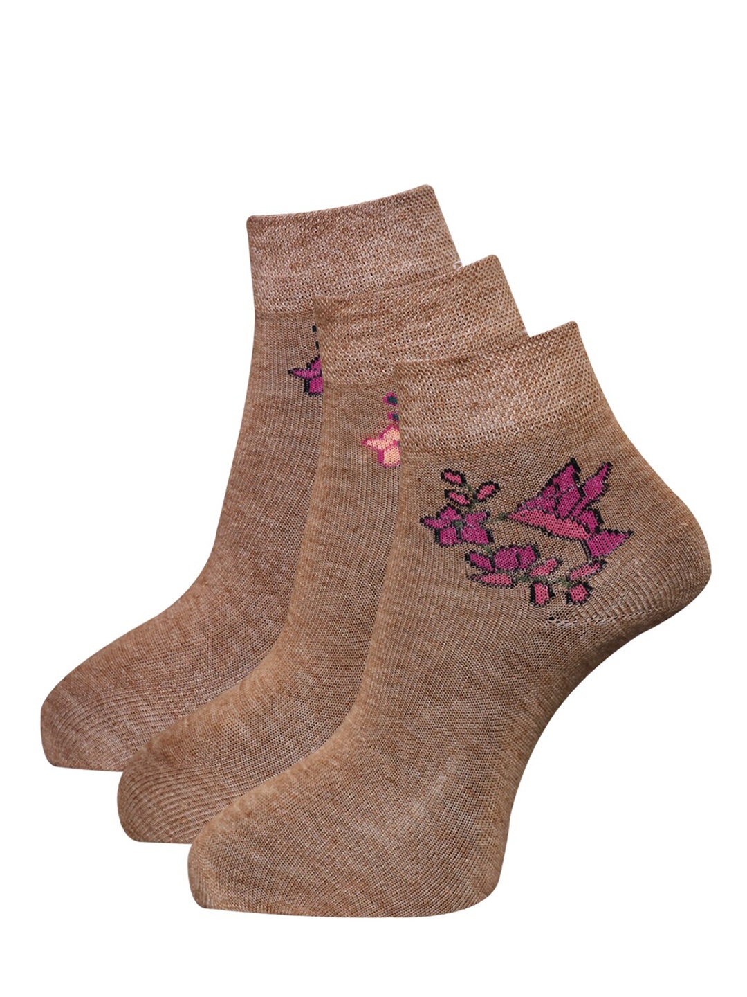 

Dollar Socks Women Pack Of 3 Patterned Ankle Length Socks, Brown