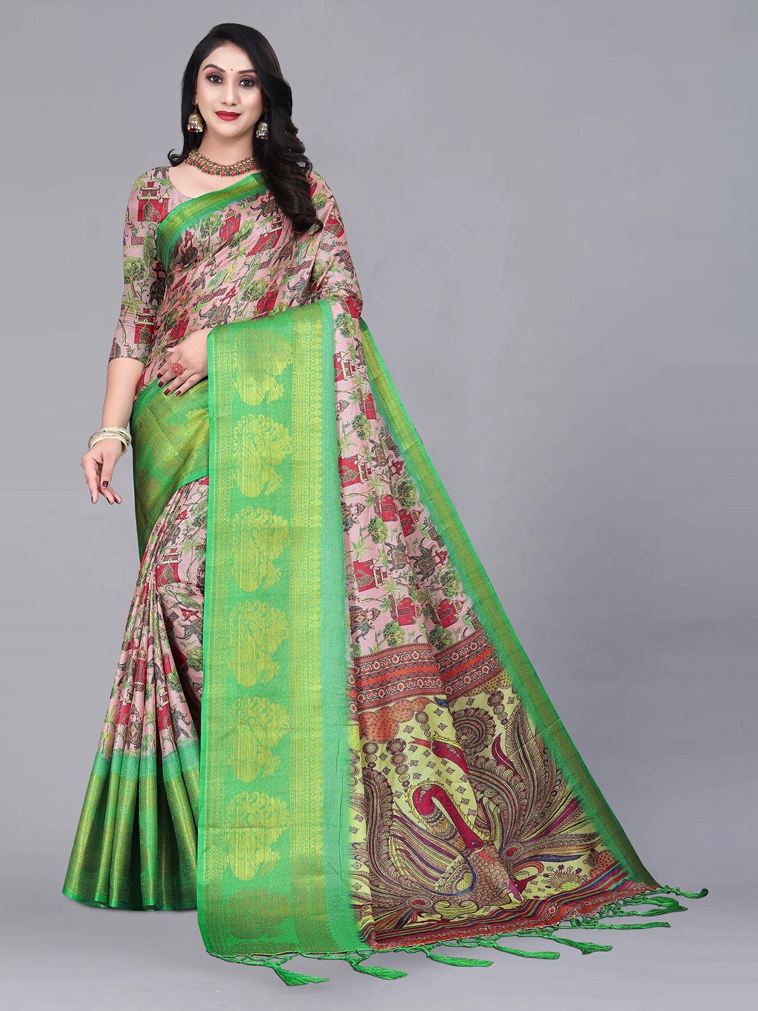 

ZIKARAA Woven Design Zari Pure Silk Banarasi Saree, Pink