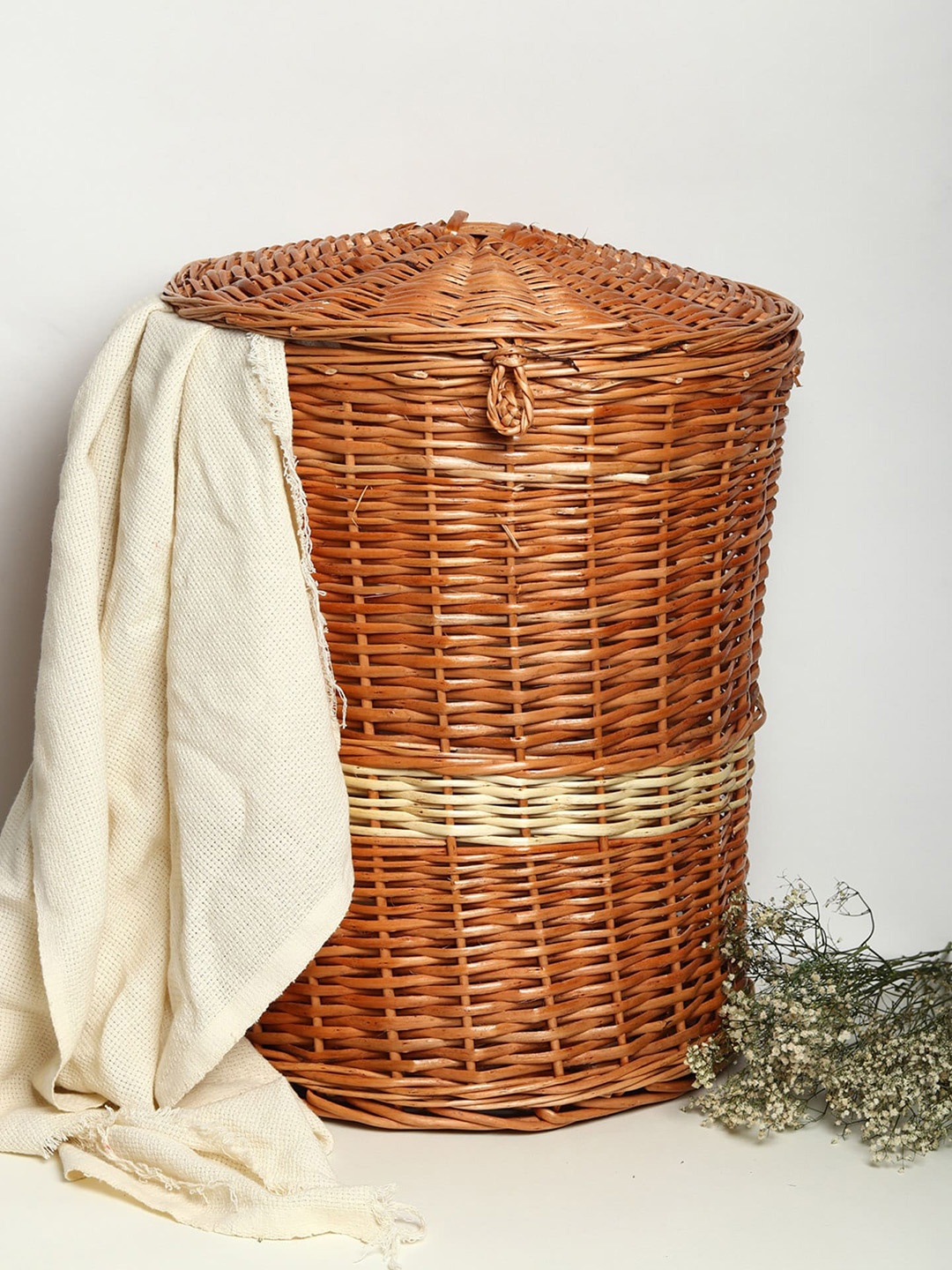 

HABERE INDIA Brown Wicker Bamboo Laundry Storage Basket