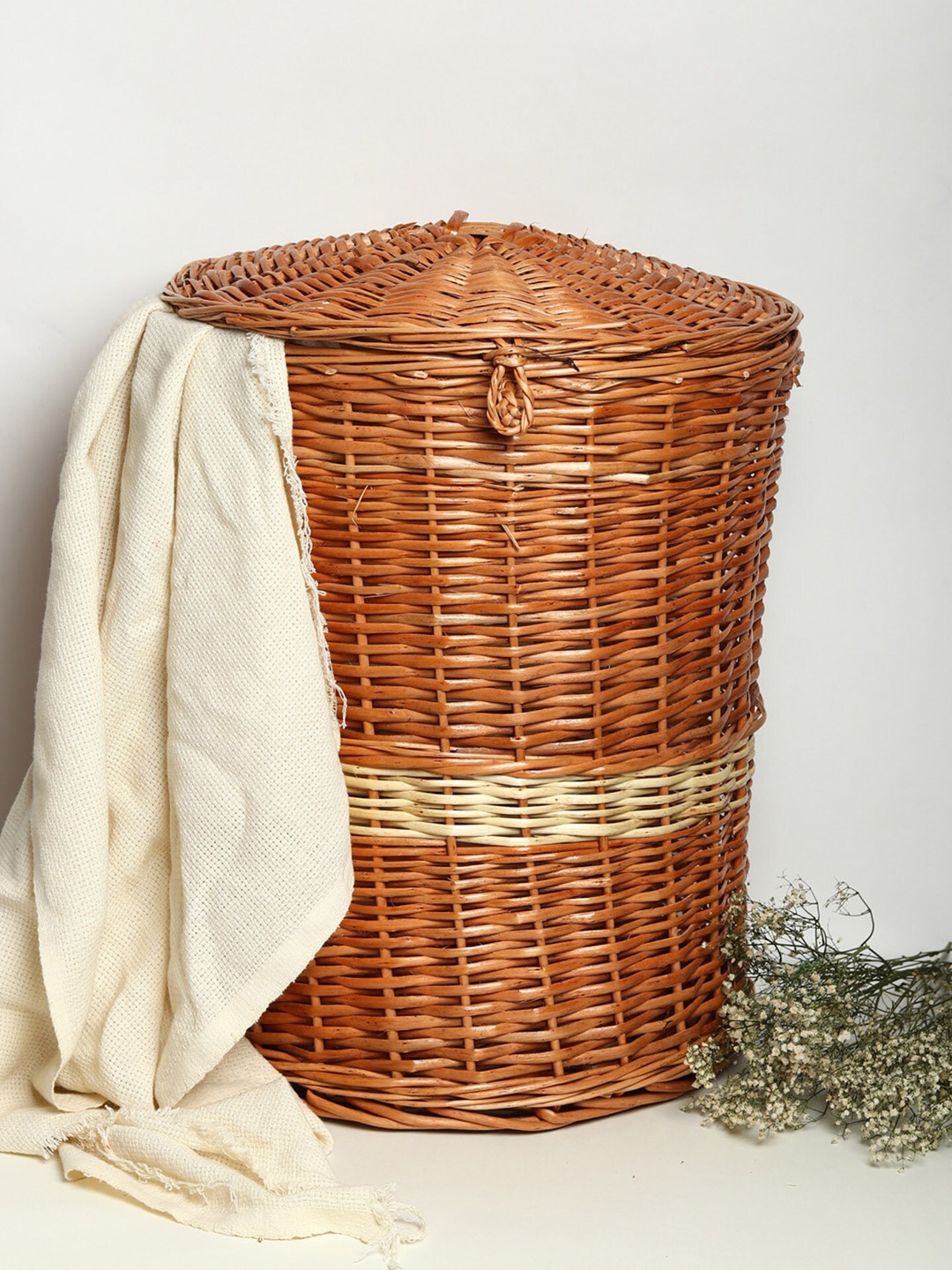 

HABERE INDIA Brown & Beige Woven-Design Wicker Laundry Storage Basket