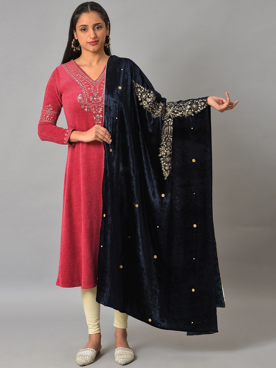 

WISHFUL Women Embroidered Shawl, Blue