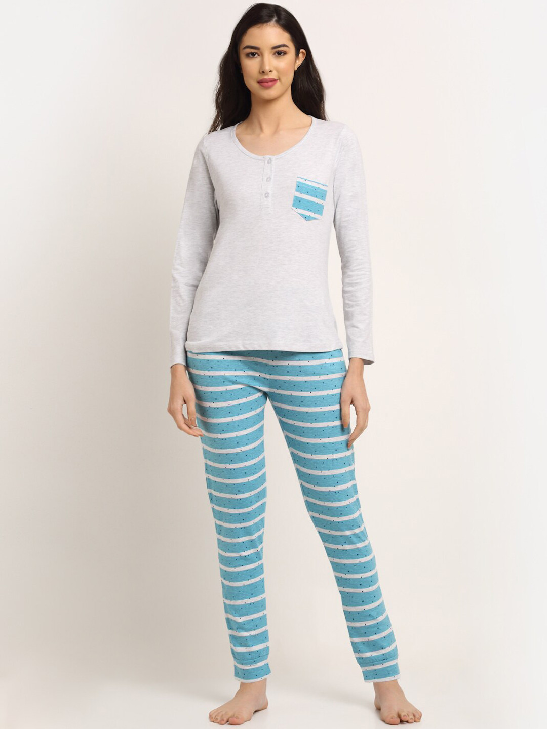 

Slumber Jill Women Striped Night suit, Blue
