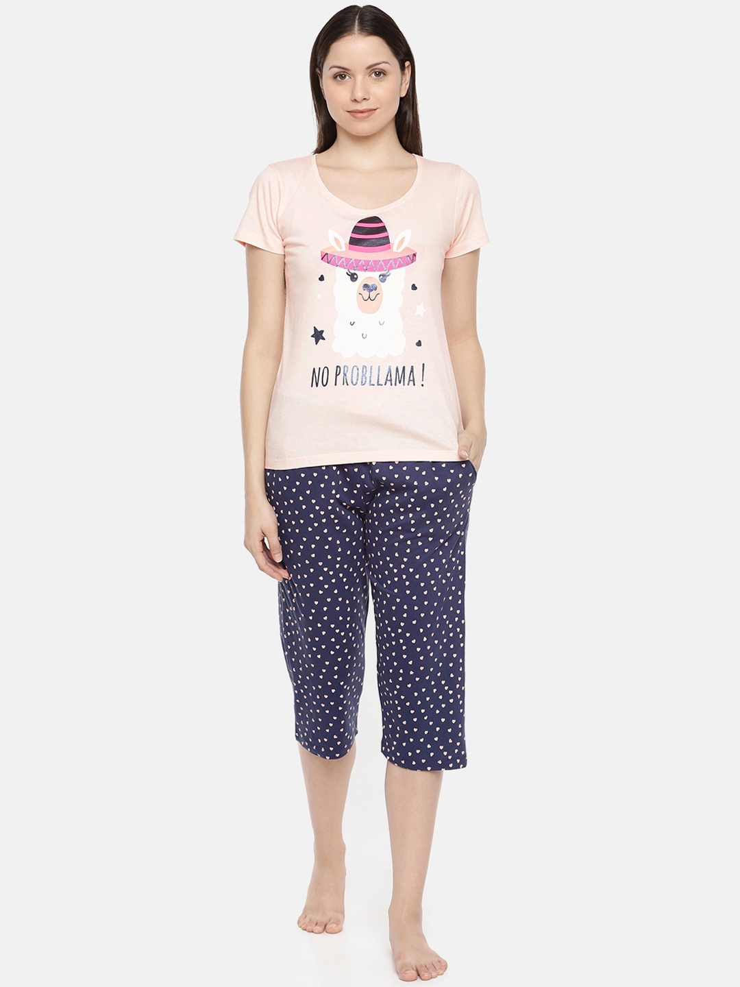 

Slumber Jill Women Printed Pure Cotton Night suit, Rose