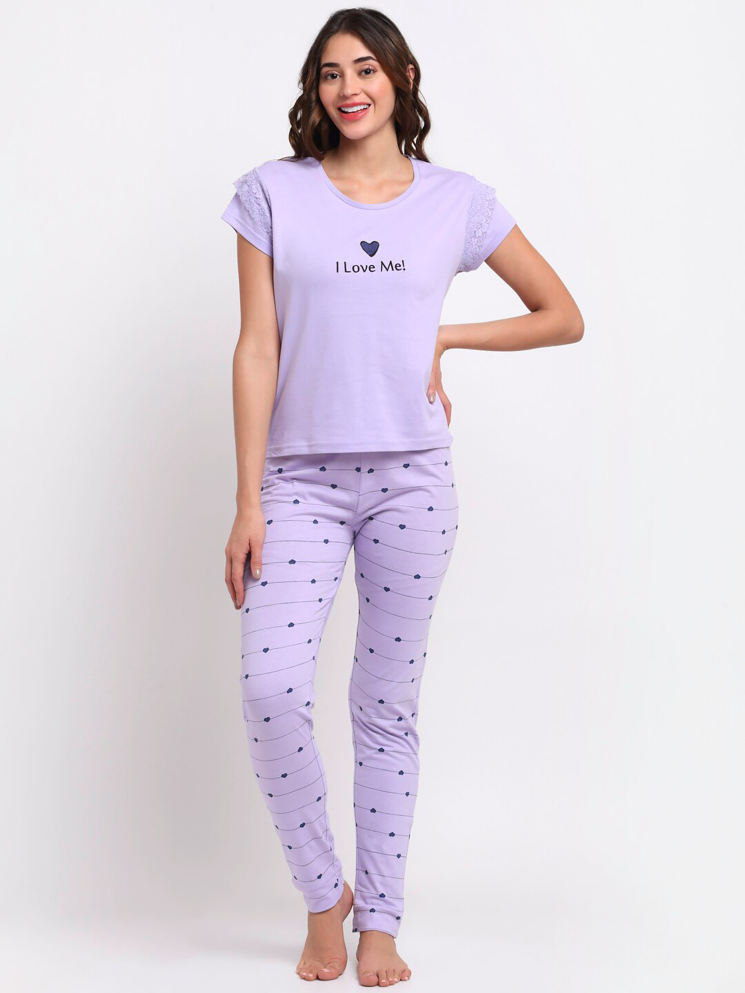 

Slumber Jill Women Printed Pure Cotton Night suit, Lavender