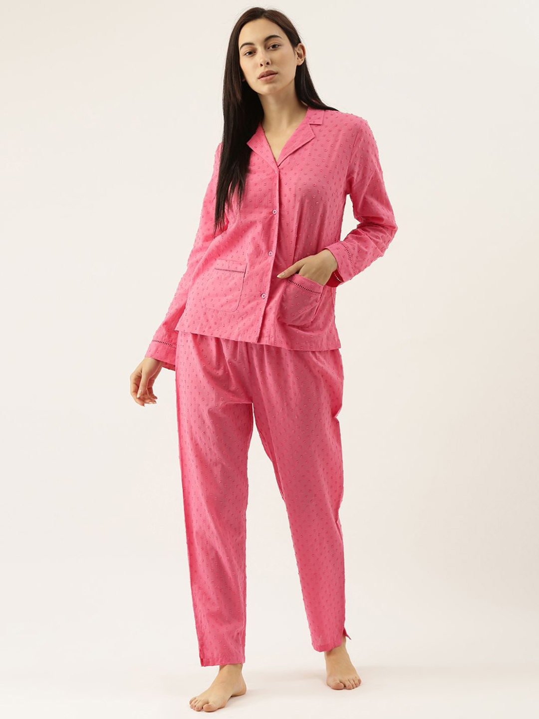 

Slumber Jill Women Self Design Pure Cotton Night suit, Fuchsia
