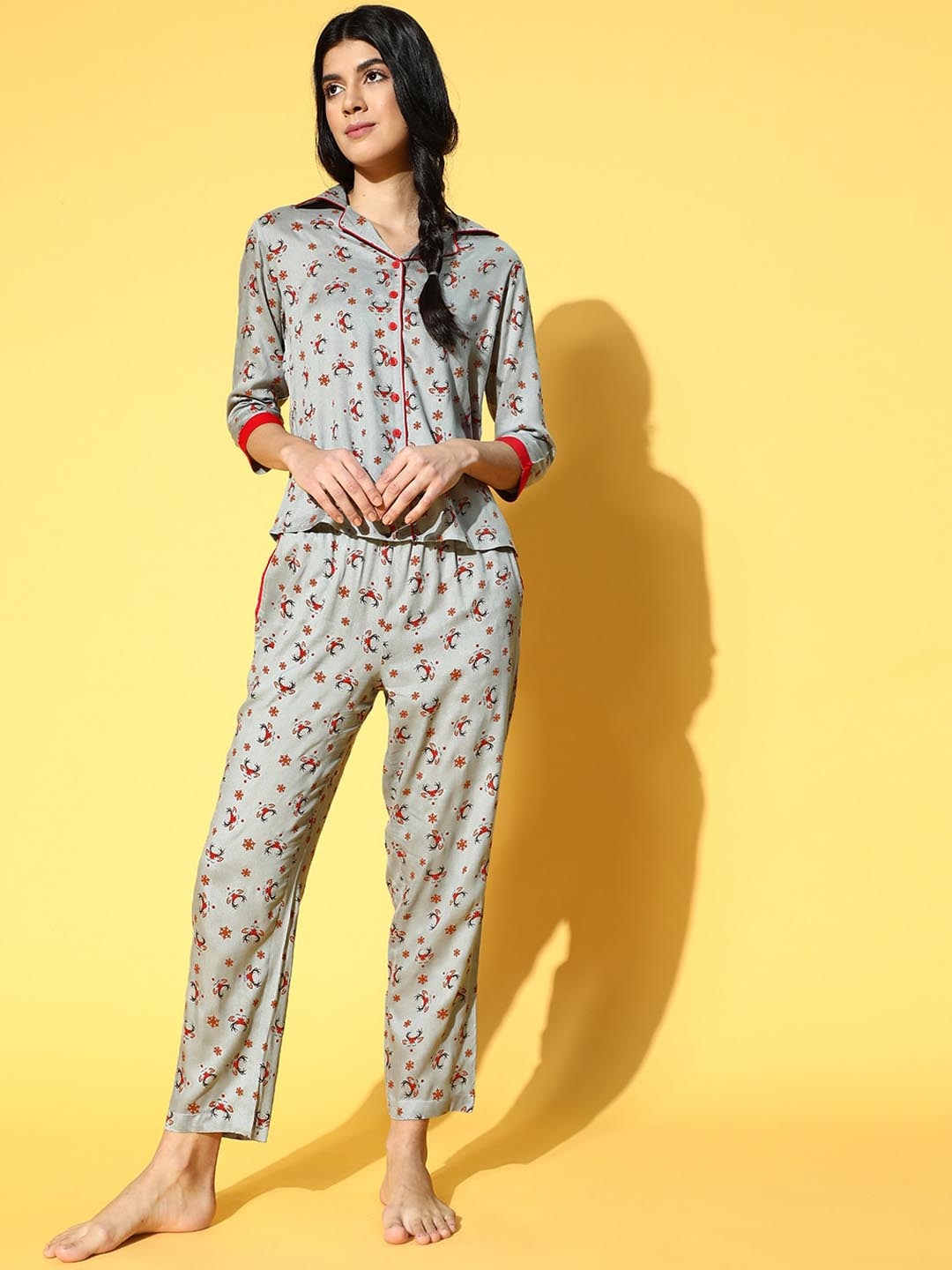 

Slumber Jill Women Printed Night suit, Grey