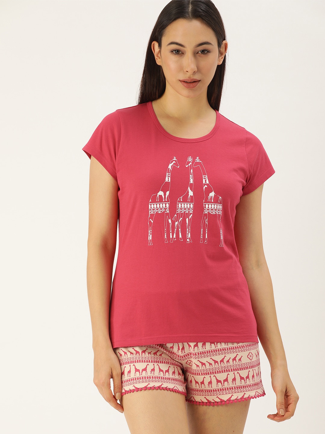 

Slumber Jill Women Printed Pure Cotton Night suit, Magenta