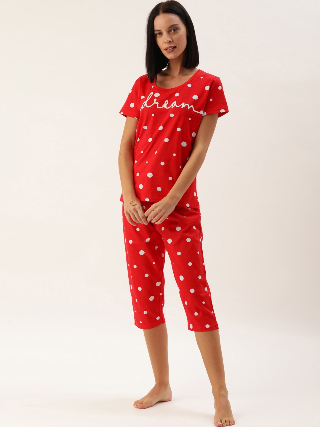 

Slumber Jill Women Printed Pure Cotton Night suit, Red