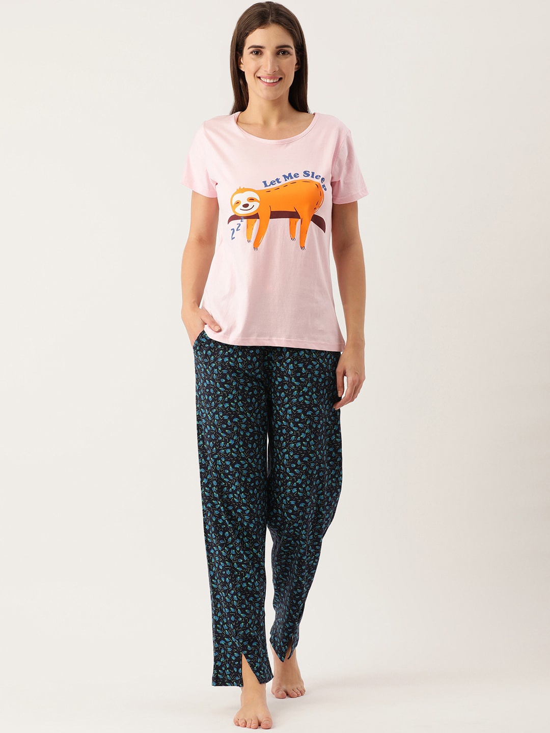 

Slumber Jill Women Printed Pure Cotton Night Suit, Pink