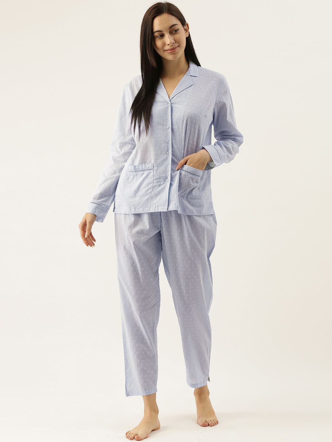 

Slumber Jill Women Self Design Pure Cotton Night suit, Blue