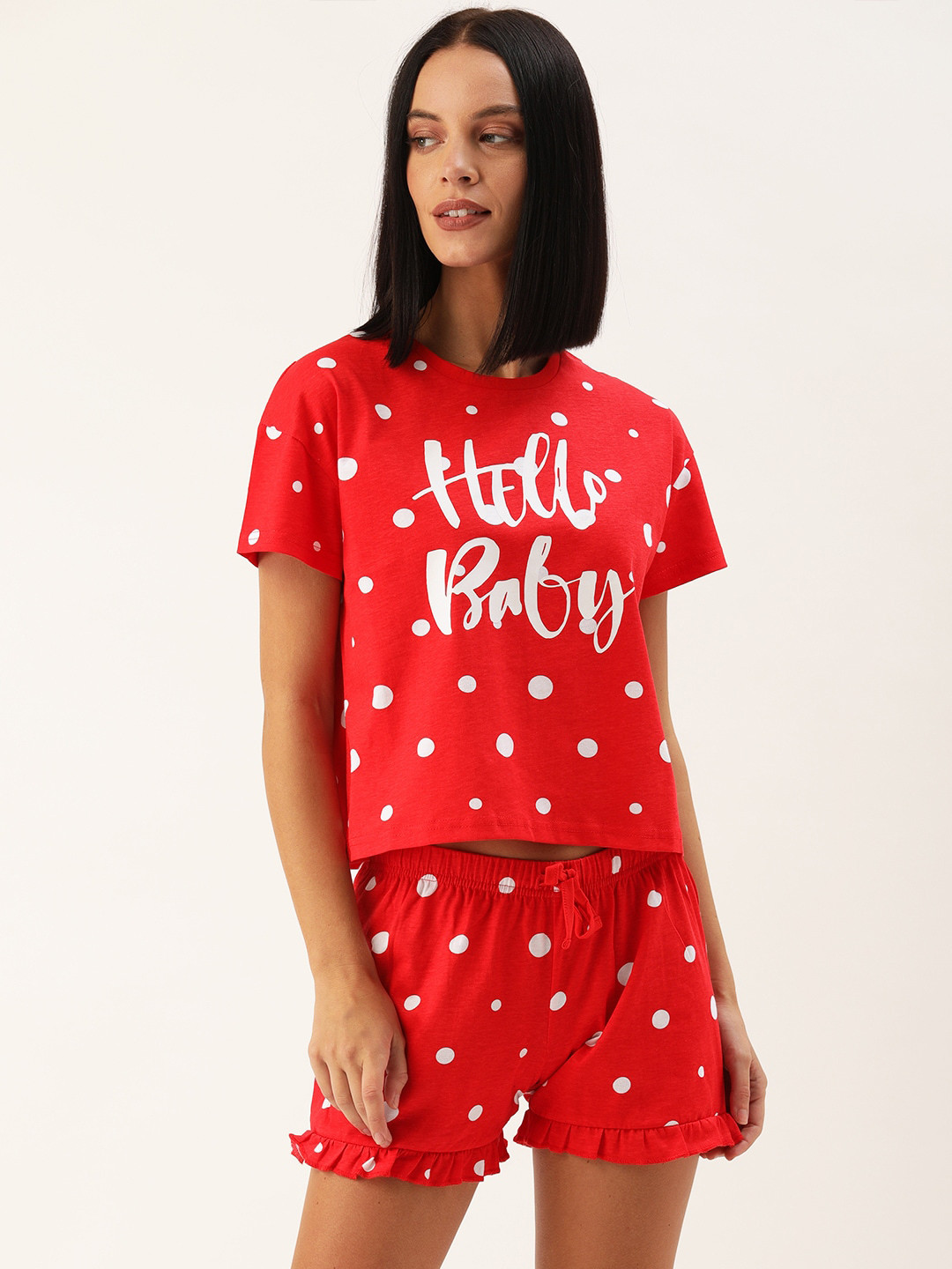 

Slumber Jill Women Set Of 2 Printed Pure Cotton Night suit, Red