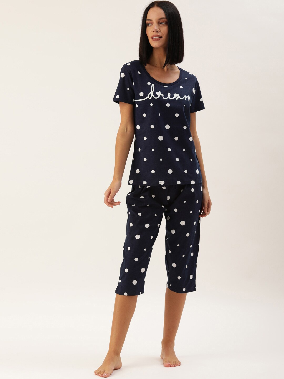 

Slumber Jill Women Printed Pure Cotton Night suit, Navy blue