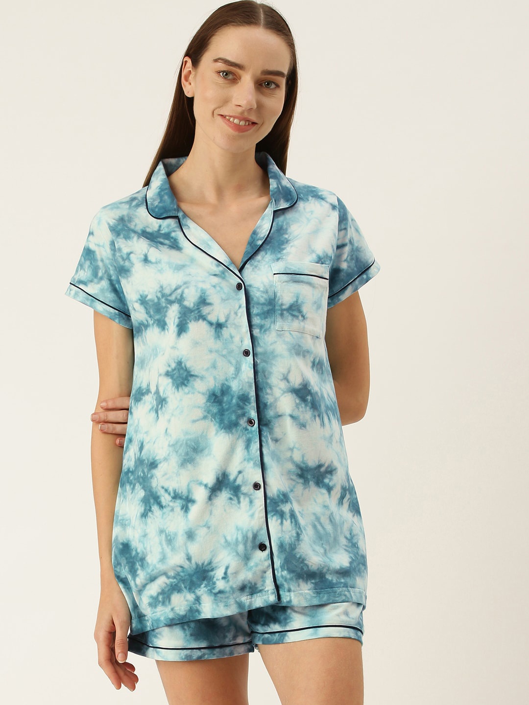 

Slumber Jill Women Turquoise Blue & White Printed Night suit