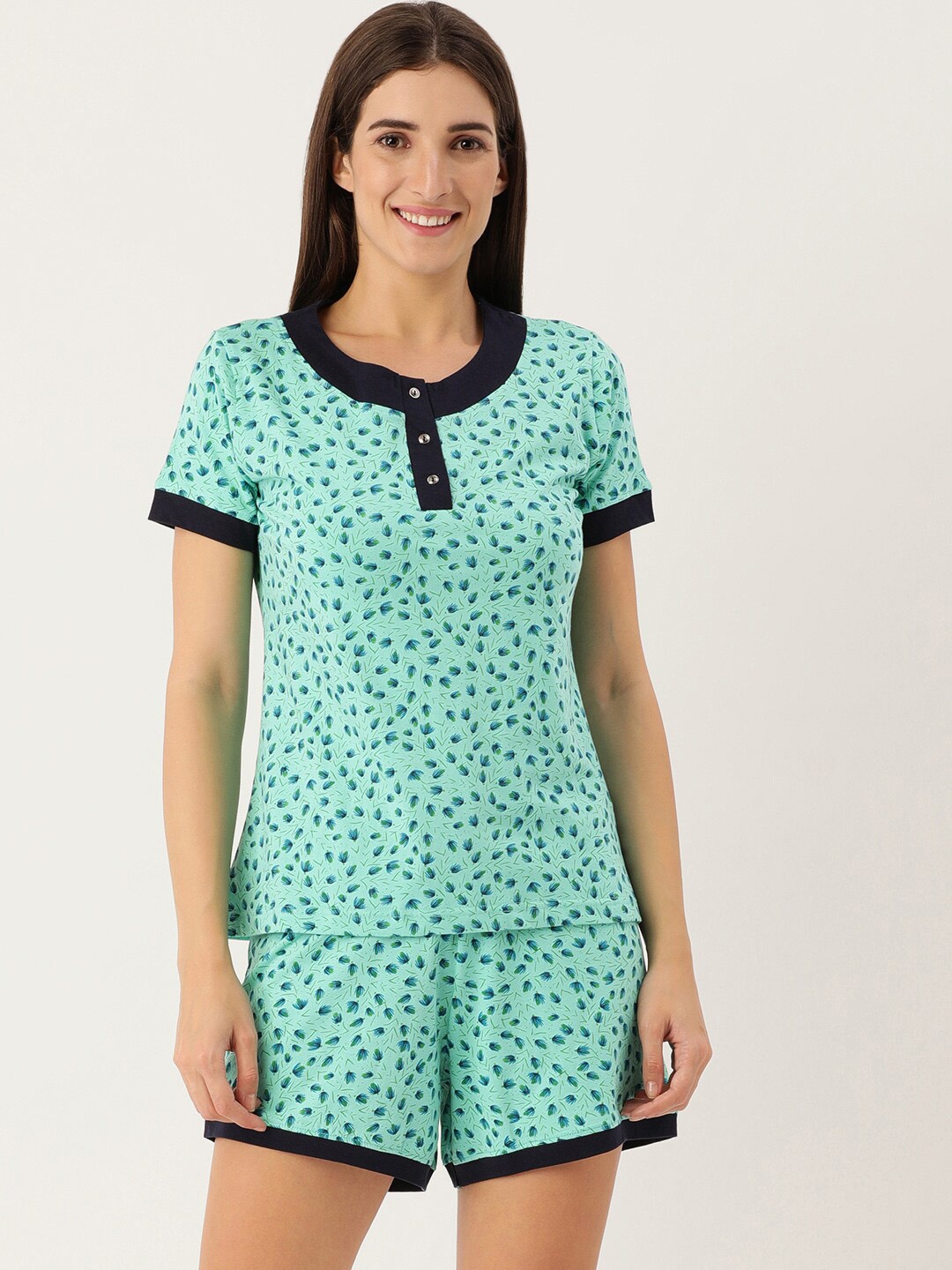 

Slumber Jill Women Printed Pure Cotton Night suit, Green