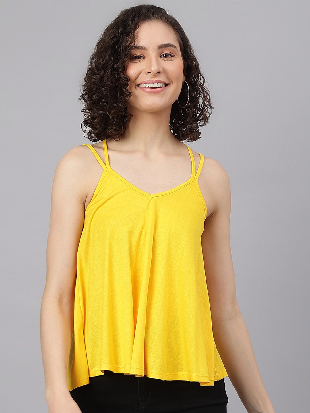 

I Love She Yellow A-Line Shoulder Strap Bamboo Top