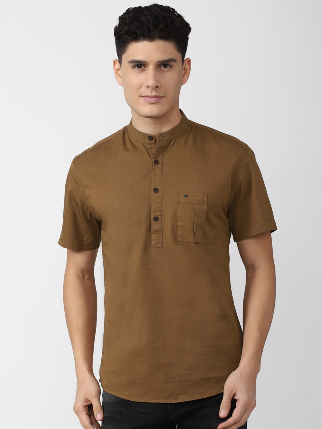 

Peter England Casuals Men Slim Fit Casual Cotton Shirt, Brown
