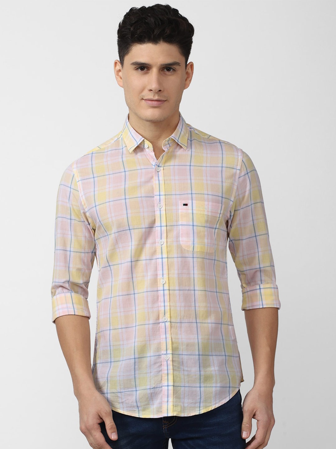 

Peter England Casuals Men Checked Slim Fit Casual Cotton Shirt, Pink